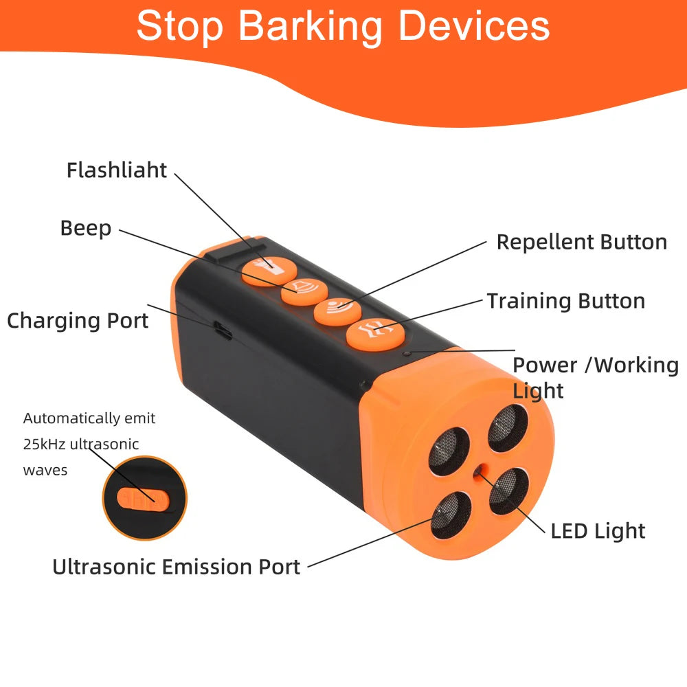 Upgrade Ultrasonic Dog Repeller Anti Bark Training Device Stop-Barking for Pet Dogs Rechargeable with LED Flashlight SOS Mode
