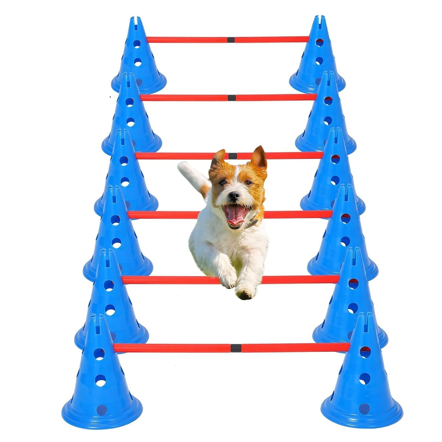 Dog Agility Hurdle Cone Set Dog Agility Course Set with 12 Cones 6 Rods Dog Agile Training Equipment for Outdoor Backyard