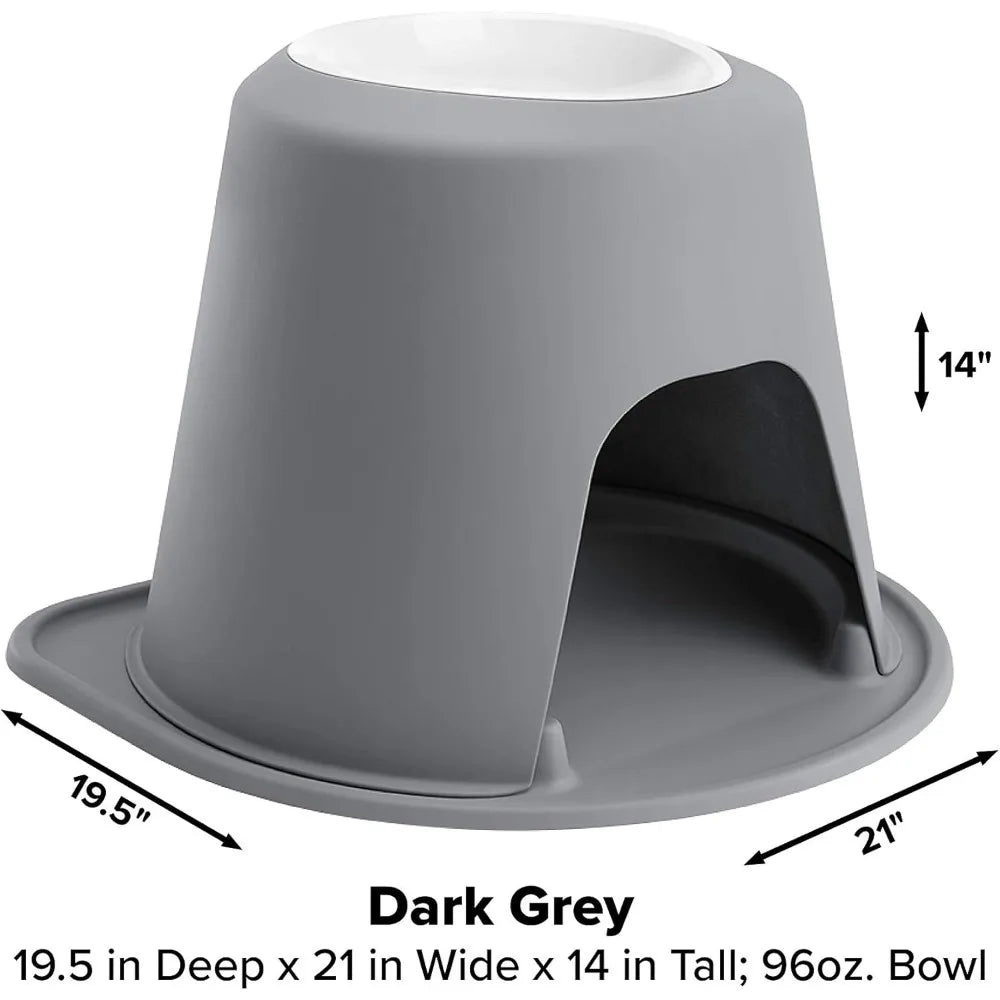 Single High Pet Feeding System w/Plastic Dog/Cat Bowls - 14" High Stand Dark Grey