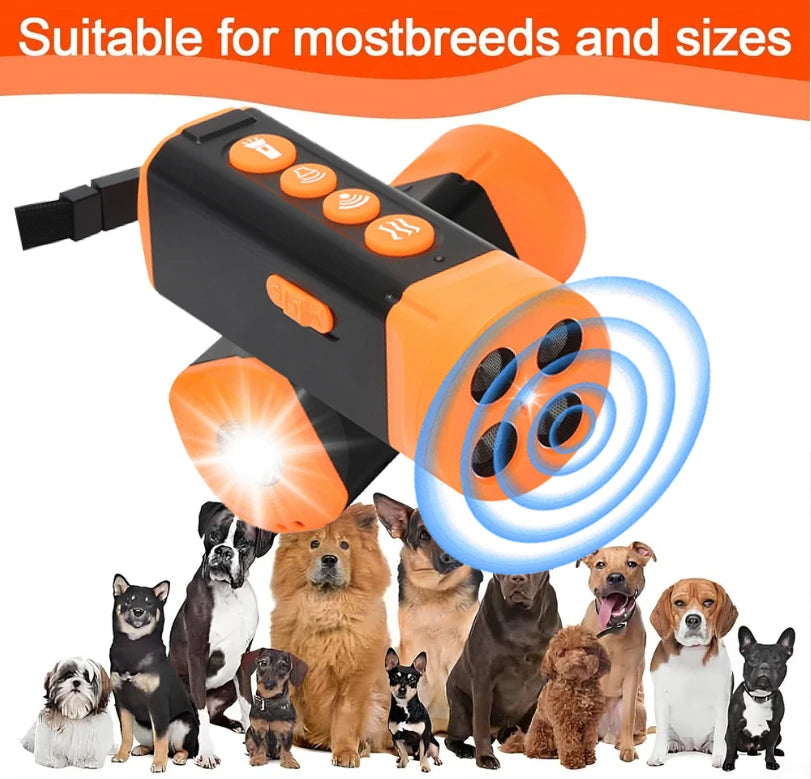 Upgrade Ultrasonic Dog Repeller Anti Bark Training Device Stop-Barking for Pet Dogs Rechargeable with LED Flashlight SOS Mode