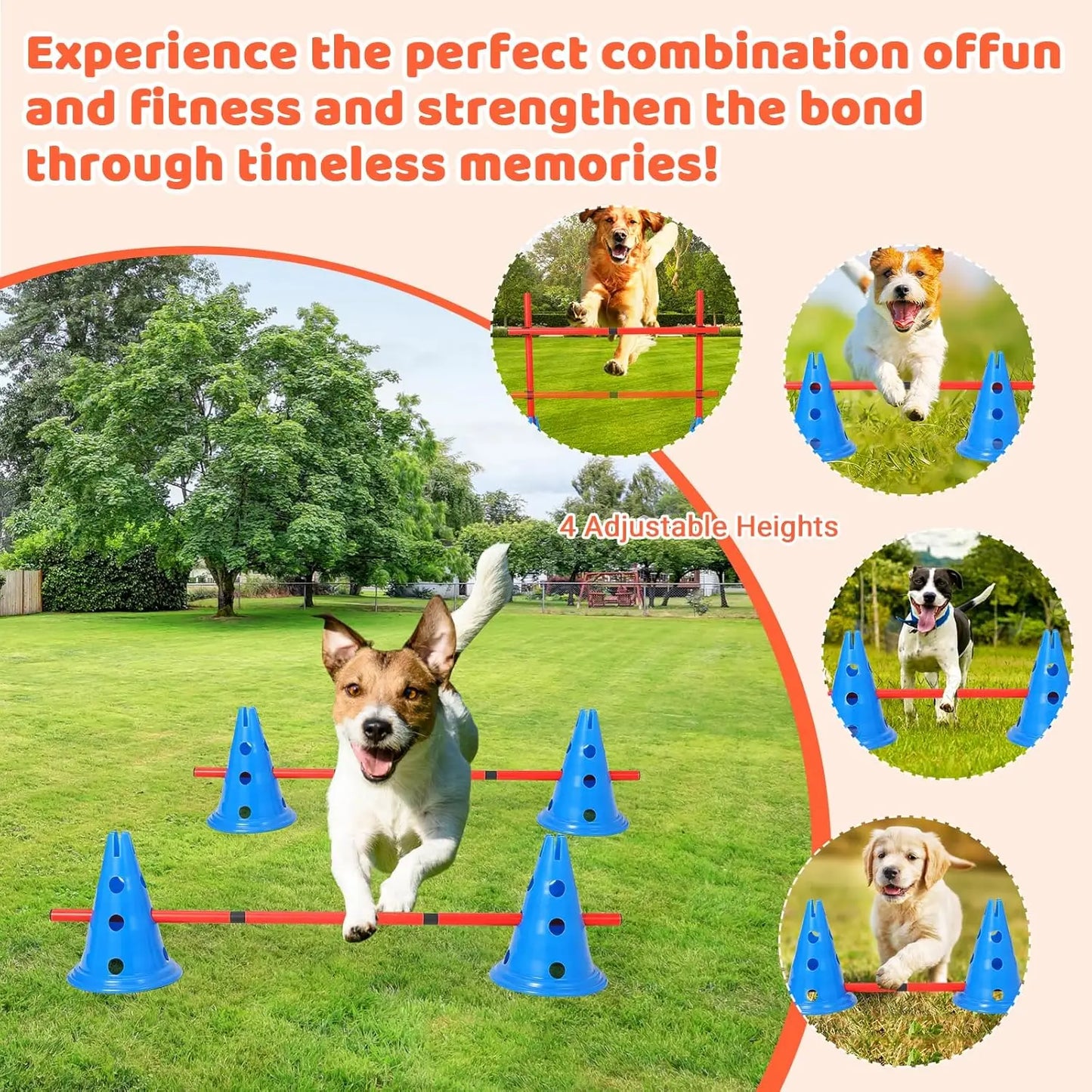 Dog Agility Hurdle Cone Set Dog Agility Course Set with 12 Cones 6 Rods Dog Agile Training Equipment for Outdoor Backyard