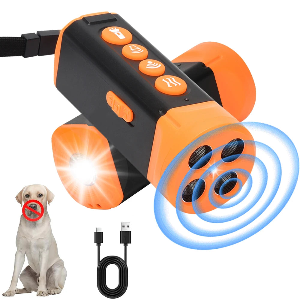 Upgrade Ultrasonic Dog Repeller Anti Bark Training Device Stop-Barking for Pet Dogs Rechargeable with LED Flashlight SOS Mode