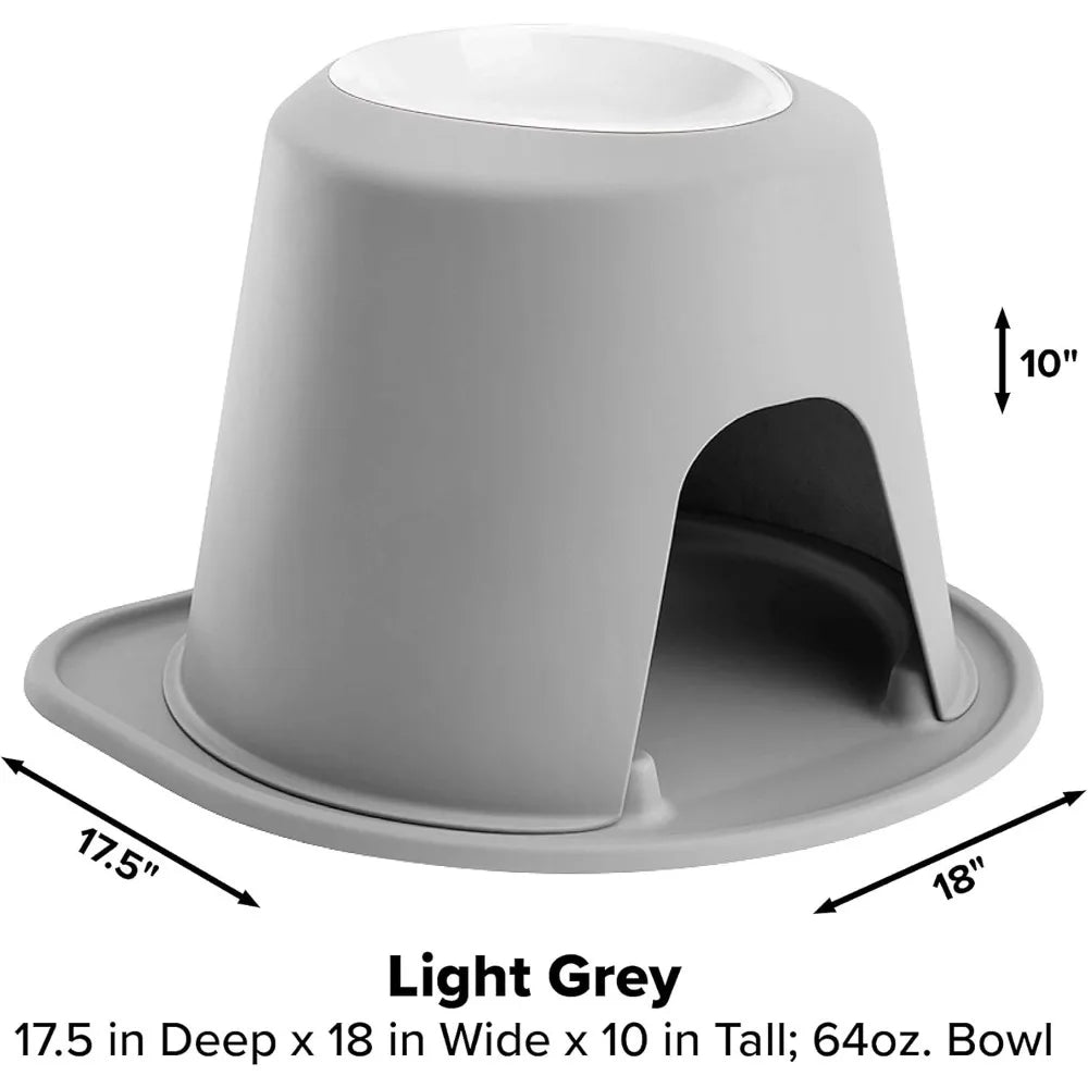 Single High Pet Feeding System w/Plastic Dog/Cat Bowls - 14" High Stand Dark Grey