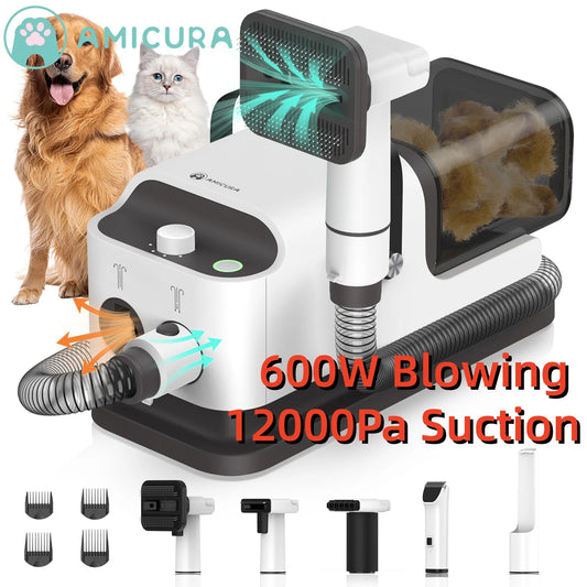 Amicura P1 Vacuum Cleaner & Hair Dryer 15kpa, Pet Grooming Set Adjustable Speed and Temperature, 5 Proven Care Tools Dog Clipper