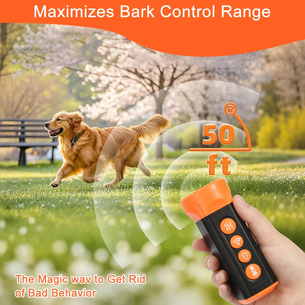 Upgrade Ultrasonic Dog Repeller Anti Bark Training Device Stop-Barking for Pet Dogs Rechargeable with LED Flashlight SOS Mode