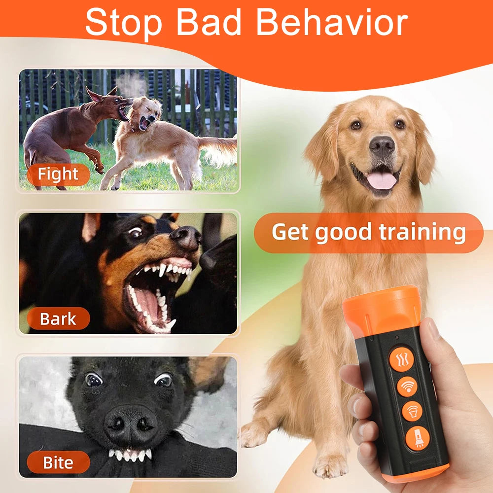 Upgrade Ultrasonic Dog Repeller Anti Bark Training Device Stop-Barking for Pet Dogs Rechargeable with LED Flashlight SOS Mode