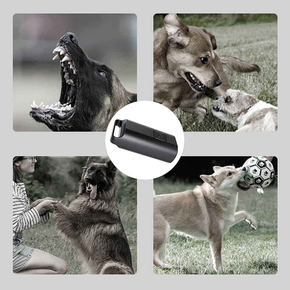 Ultrasonic Anti-Barking Device Long Range Rechargeable Pet Dog Repeller with LED Flashlight Dog Trainer Device for All Size Dogs