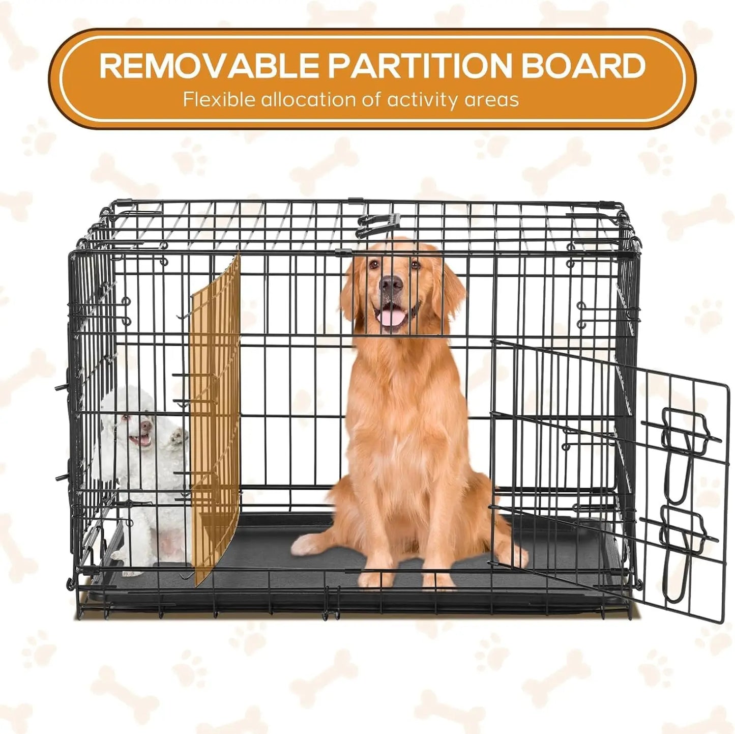 48 Inch Extra Large Double Door Portable Dog Cage, Metal Wire Pet Kennel with Leak-Proof Tray and Foldable Design