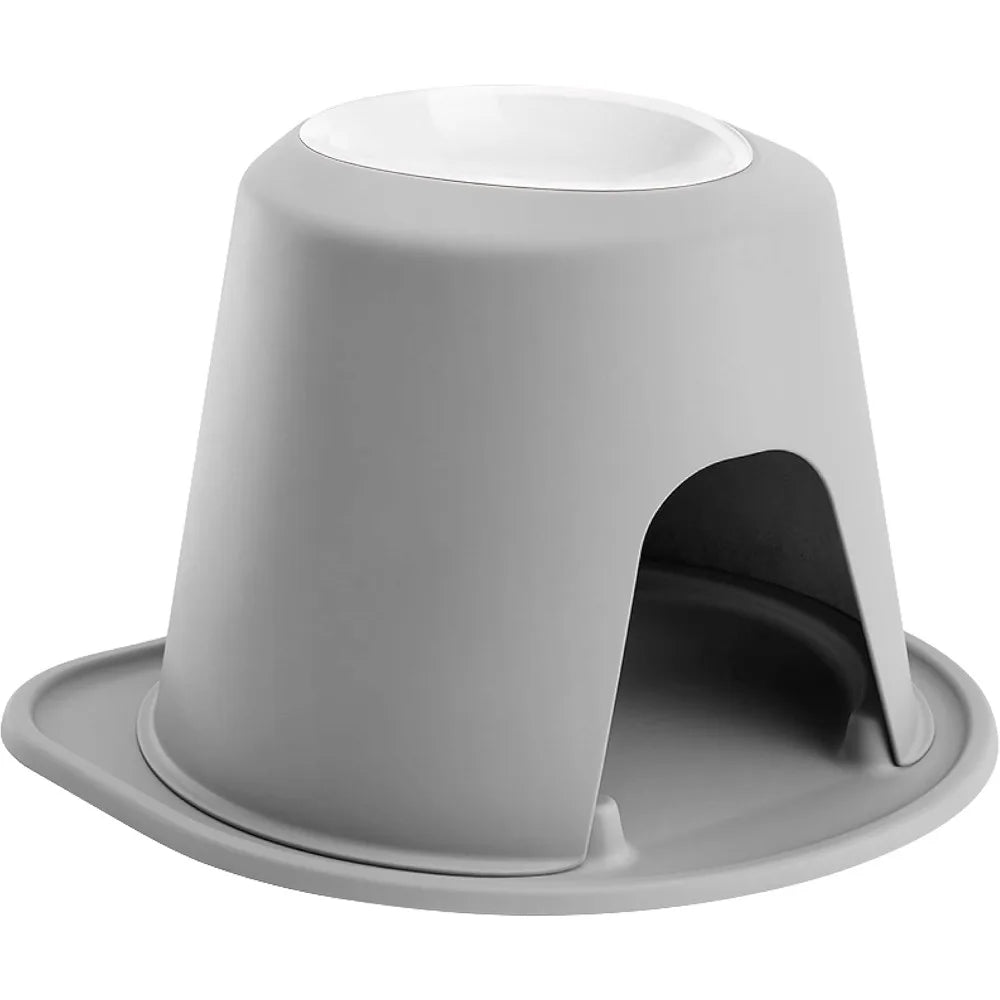 Single High Pet Feeding System w/Plastic Dog/Cat Bowls - 14" High Stand Dark Grey