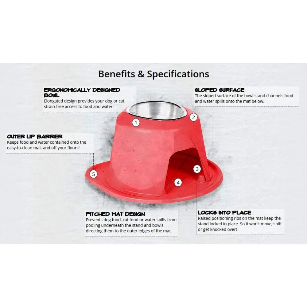 Single High Pet Feeding System w/Plastic Dog/Cat Bowls - 14" High Stand Dark Grey